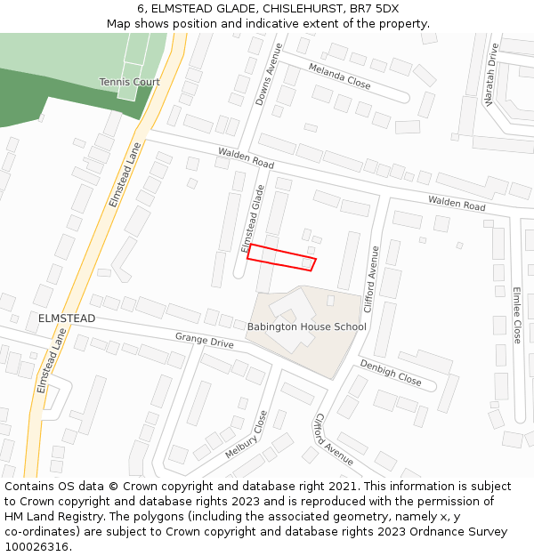 6, ELMSTEAD GLADE, CHISLEHURST, BR7 5DX: Location map and indicative extent of plot