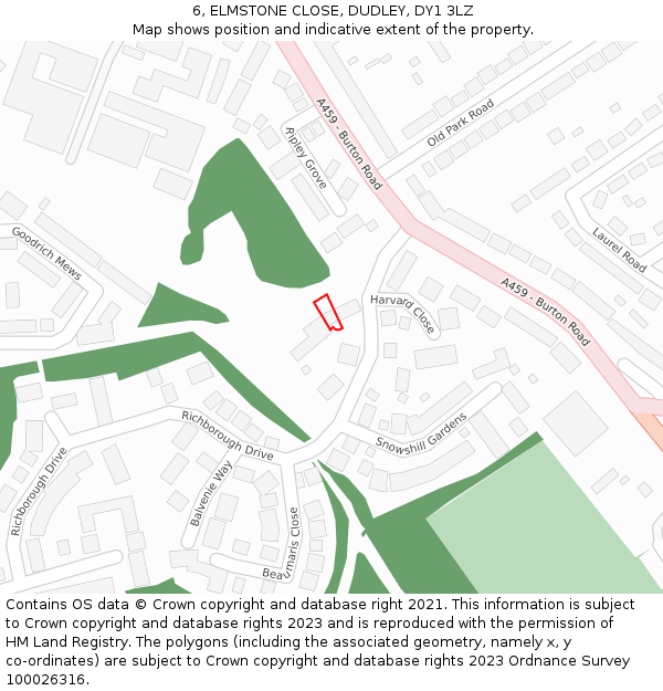 6, ELMSTONE CLOSE, DUDLEY, DY1 3LZ: Location map and indicative extent of plot