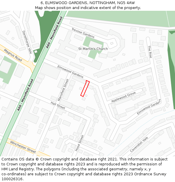 6, ELMSWOOD GARDENS, NOTTINGHAM, NG5 4AW: Location map and indicative extent of plot