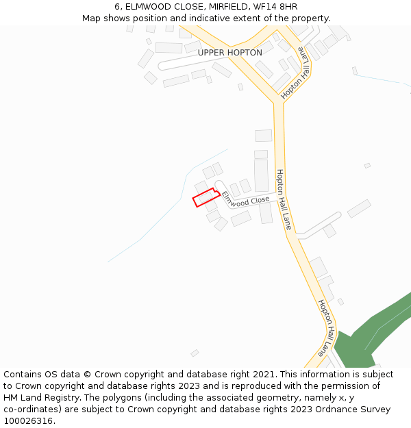 6, ELMWOOD CLOSE, MIRFIELD, WF14 8HR: Location map and indicative extent of plot