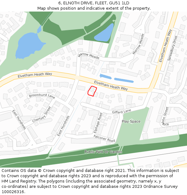 6, ELNOTH DRIVE, FLEET, GU51 1LD: Location map and indicative extent of plot