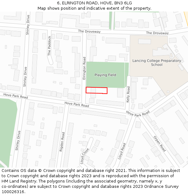 6, ELRINGTON ROAD, HOVE, BN3 6LG: Location map and indicative extent of plot