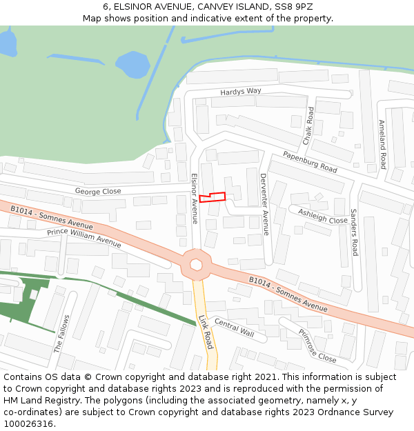 6, ELSINOR AVENUE, CANVEY ISLAND, SS8 9PZ: Location map and indicative extent of plot