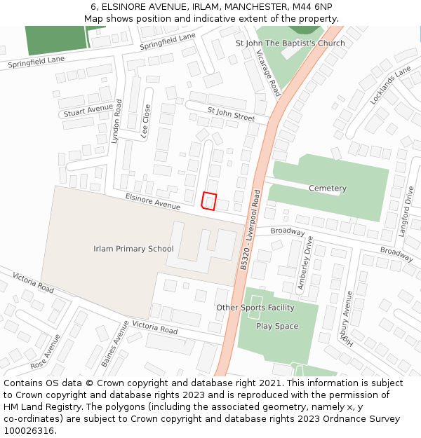 6, ELSINORE AVENUE, IRLAM, MANCHESTER, M44 6NP: Location map and indicative extent of plot