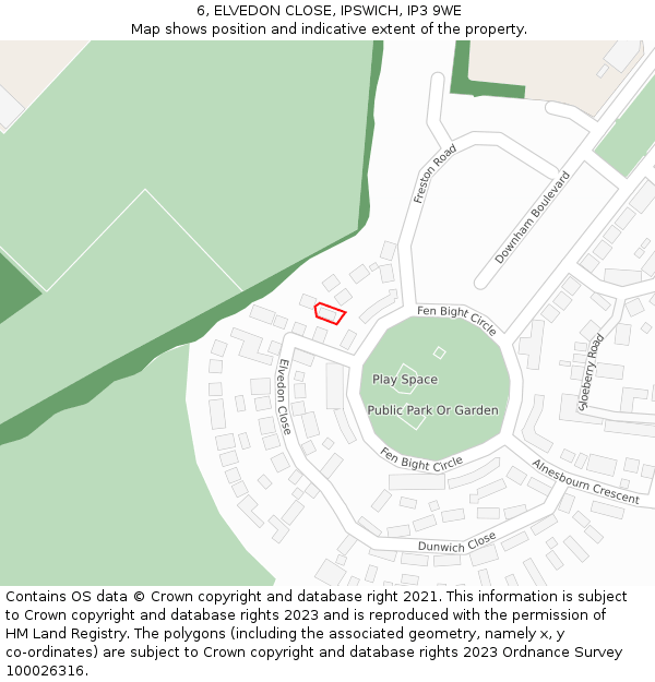 6, ELVEDON CLOSE, IPSWICH, IP3 9WE: Location map and indicative extent of plot