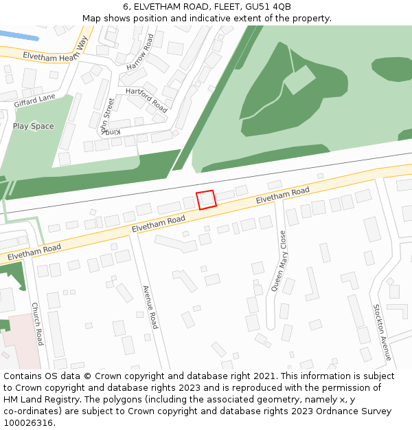 6, ELVETHAM ROAD, FLEET, GU51 4QB: Location map and indicative extent of plot