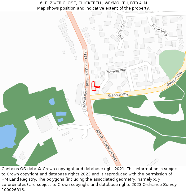 6, ELZIVER CLOSE, CHICKERELL, WEYMOUTH, DT3 4LN: Location map and indicative extent of plot