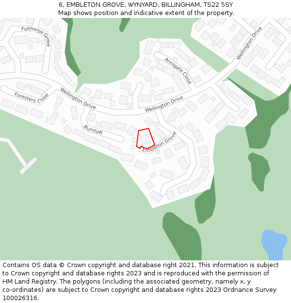 6, EMBLETON GROVE, WYNYARD, BILLINGHAM, TS22 5SY: Location map and indicative extent of plot