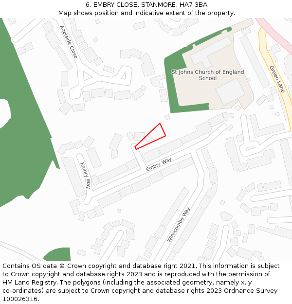 6, EMBRY CLOSE, STANMORE, HA7 3BA: Location map and indicative extent of plot