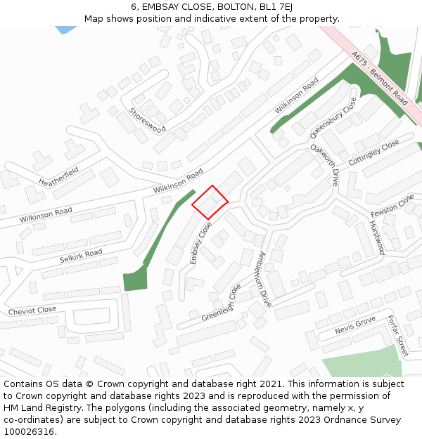 6, EMBSAY CLOSE, BOLTON, BL1 7EJ: Location map and indicative extent of plot