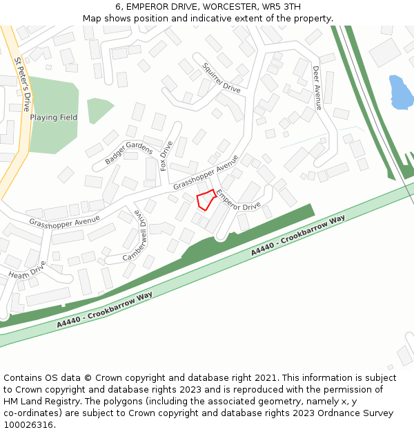 6, EMPEROR DRIVE, WORCESTER, WR5 3TH: Location map and indicative extent of plot