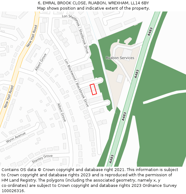 6, EMRAL BROOK CLOSE, RUABON, WREXHAM, LL14 6BY: Location map and indicative extent of plot