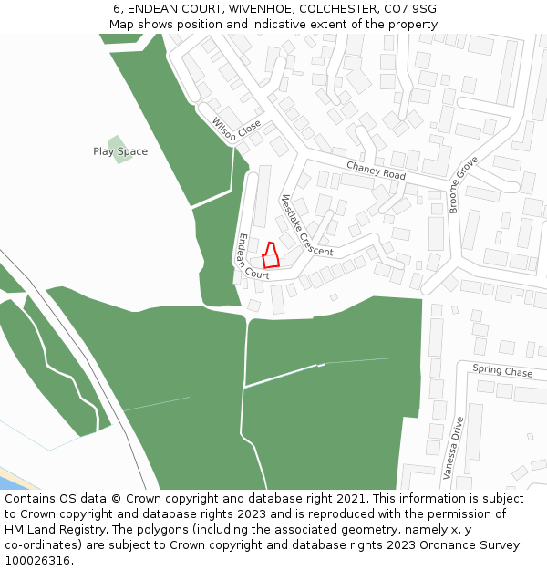 6, ENDEAN COURT, WIVENHOE, COLCHESTER, CO7 9SG: Location map and indicative extent of plot