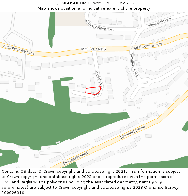 6, ENGLISHCOMBE WAY, BATH, BA2 2EU: Location map and indicative extent of plot