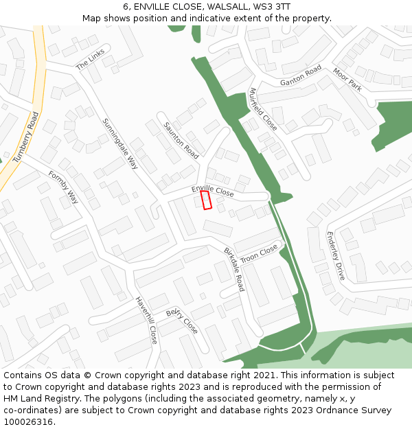 6, ENVILLE CLOSE, WALSALL, WS3 3TT: Location map and indicative extent of plot