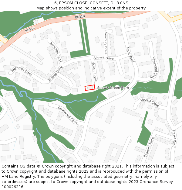 6, EPSOM CLOSE, CONSETT, DH8 0NS: Location map and indicative extent of plot