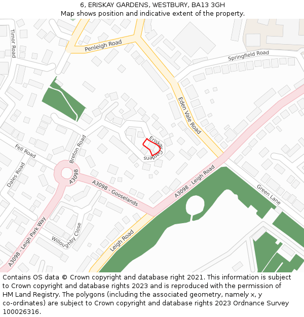 6, ERISKAY GARDENS, WESTBURY, BA13 3GH: Location map and indicative extent of plot