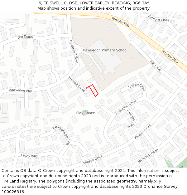 6, ERISWELL CLOSE, LOWER EARLEY, READING, RG6 3AY: Location map and indicative extent of plot