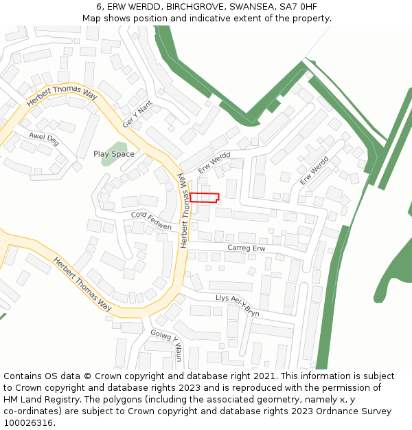 6, ERW WERDD, BIRCHGROVE, SWANSEA, SA7 0HF: Location map and indicative extent of plot