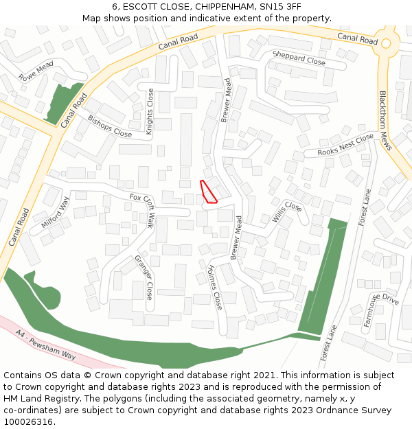 6, ESCOTT CLOSE, CHIPPENHAM, SN15 3FF: Location map and indicative extent of plot