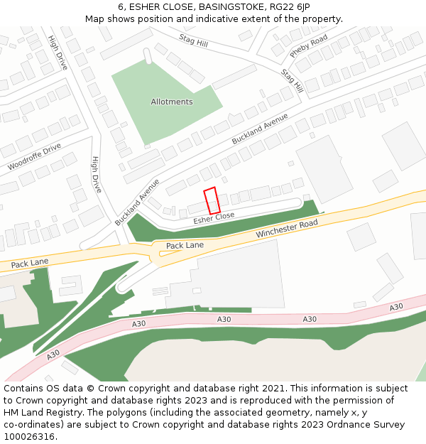 6, ESHER CLOSE, BASINGSTOKE, RG22 6JP: Location map and indicative extent of plot