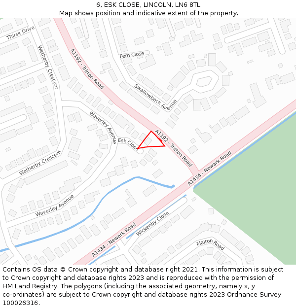 6, ESK CLOSE, LINCOLN, LN6 8TL: Location map and indicative extent of plot