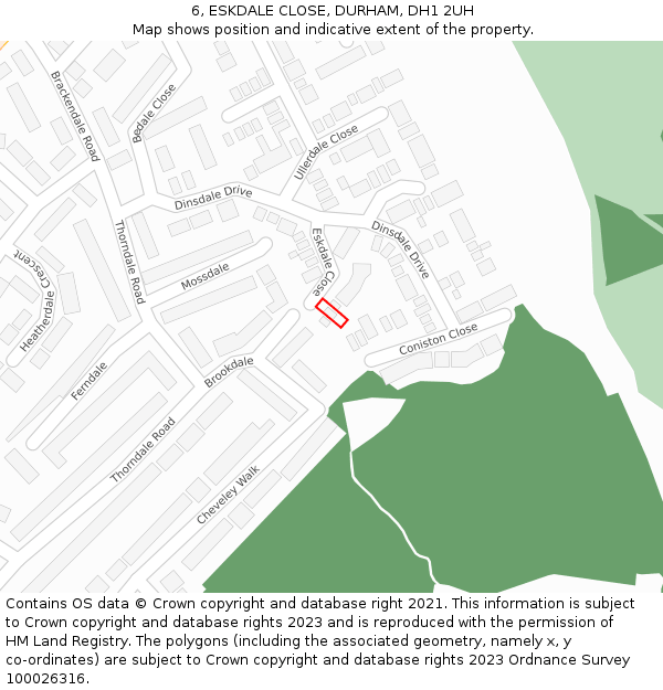 6, ESKDALE CLOSE, DURHAM, DH1 2UH: Location map and indicative extent of plot