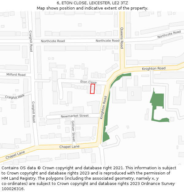 6, ETON CLOSE, LEICESTER, LE2 3TZ: Location map and indicative extent of plot