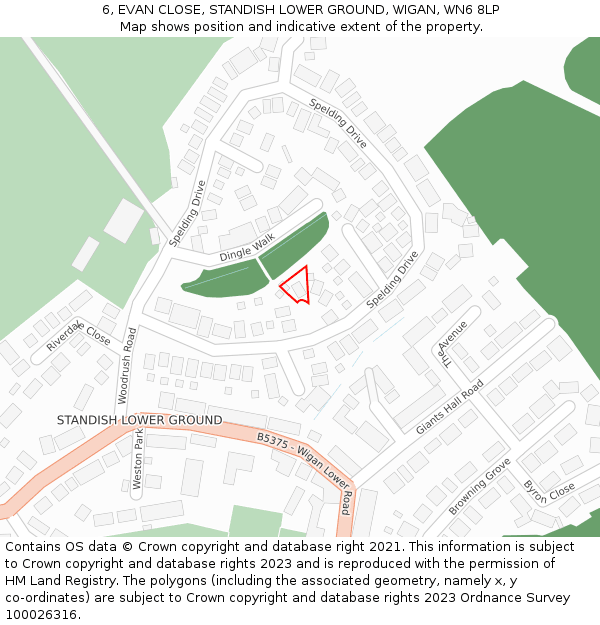 6, EVAN CLOSE, STANDISH LOWER GROUND, WIGAN, WN6 8LP: Location map and indicative extent of plot