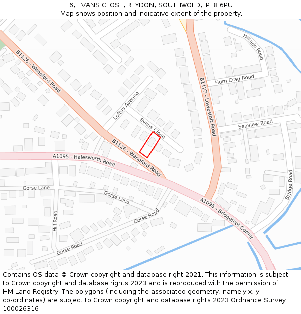 6, EVANS CLOSE, REYDON, SOUTHWOLD, IP18 6PU: Location map and indicative extent of plot