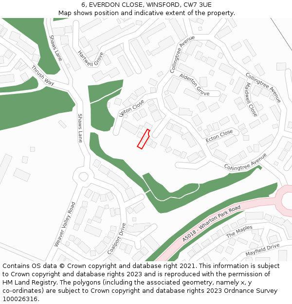 6, EVERDON CLOSE, WINSFORD, CW7 3UE: Location map and indicative extent of plot