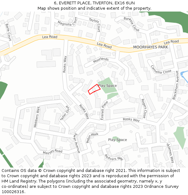 6, EVERETT PLACE, TIVERTON, EX16 6UN: Location map and indicative extent of plot