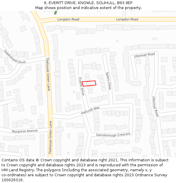 6, EVERITT DRIVE, KNOWLE, SOLIHULL, B93 9EP: Location map and indicative extent of plot