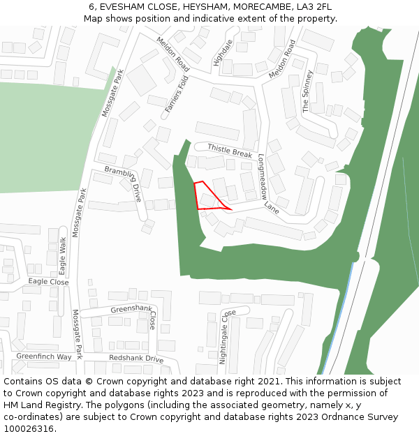 6, EVESHAM CLOSE, HEYSHAM, MORECAMBE, LA3 2FL: Location map and indicative extent of plot