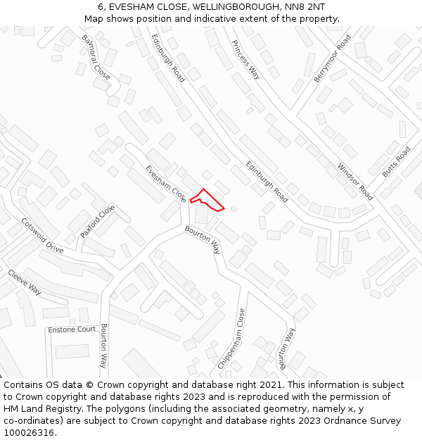 6, EVESHAM CLOSE, WELLINGBOROUGH, NN8 2NT: Location map and indicative extent of plot