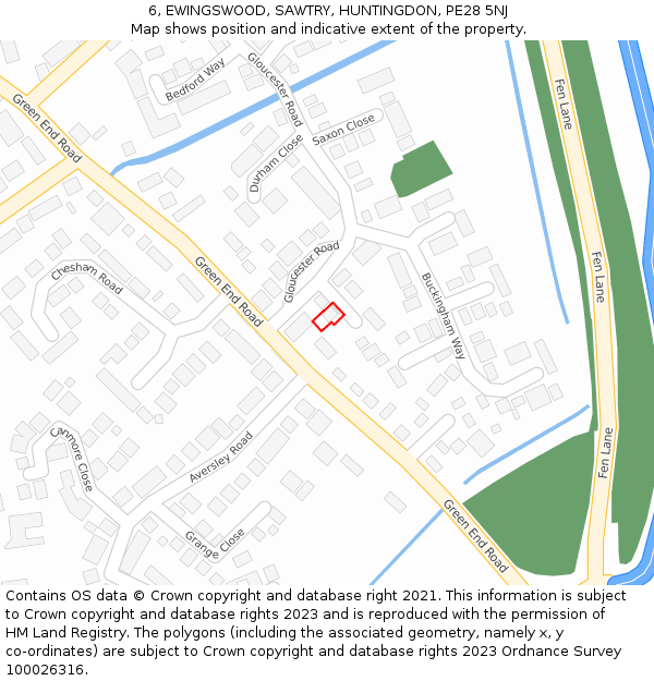 6, EWINGSWOOD, SAWTRY, HUNTINGDON, PE28 5NJ: Location map and indicative extent of plot