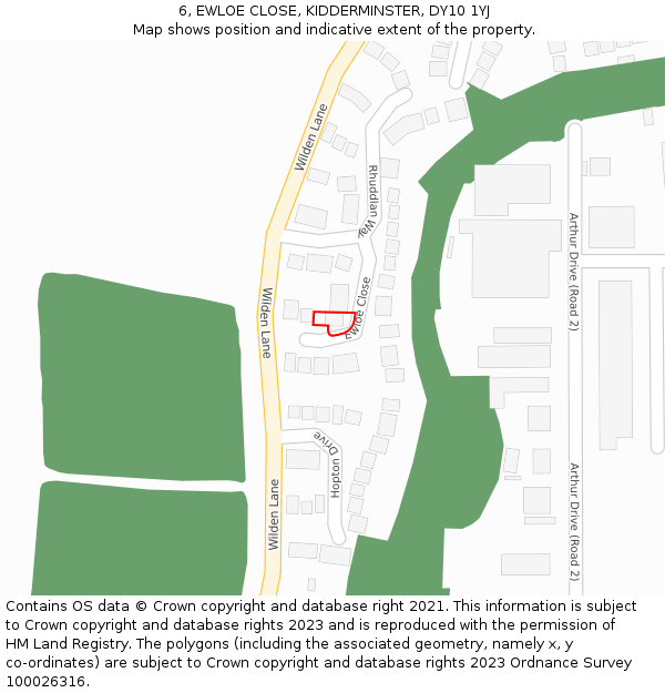 6, EWLOE CLOSE, KIDDERMINSTER, DY10 1YJ: Location map and indicative extent of plot