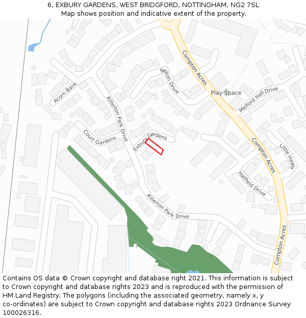 6, EXBURY GARDENS, WEST BRIDGFORD, NOTTINGHAM, NG2 7SL: Location map and indicative extent of plot