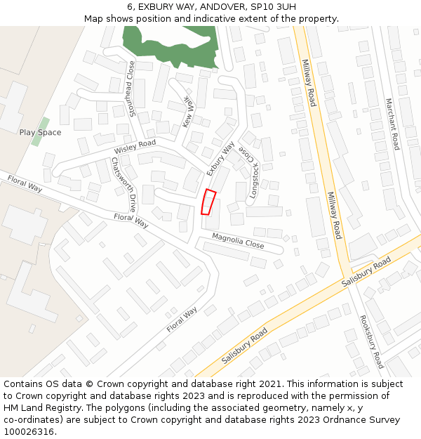 6, EXBURY WAY, ANDOVER, SP10 3UH: Location map and indicative extent of plot