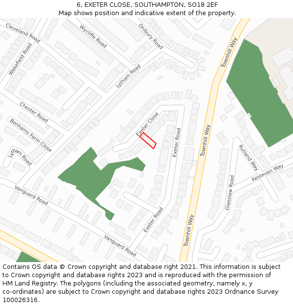 6, EXETER CLOSE, SOUTHAMPTON, SO18 2EF: Location map and indicative extent of plot