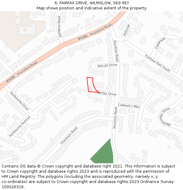 6, FAIRFAX DRIVE, WILMSLOW, SK9 6EY: Location map and indicative extent of plot