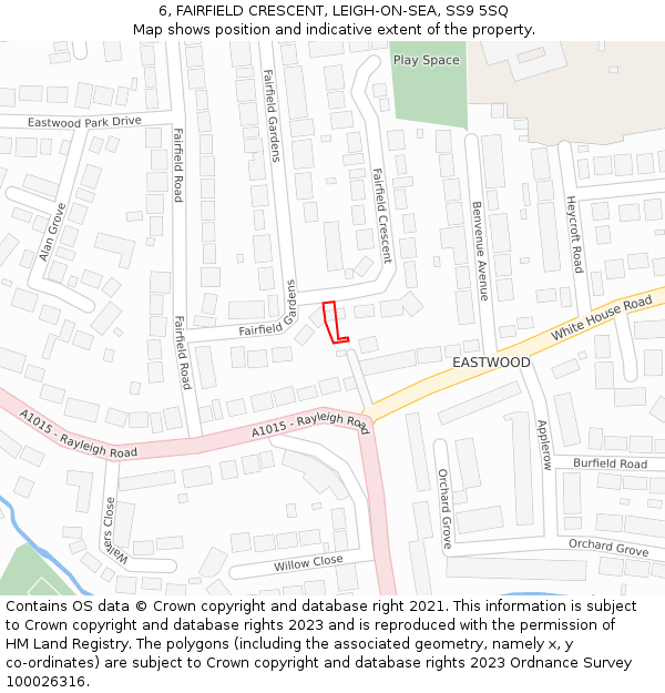 6, FAIRFIELD CRESCENT, LEIGH-ON-SEA, SS9 5SQ: Location map and indicative extent of plot