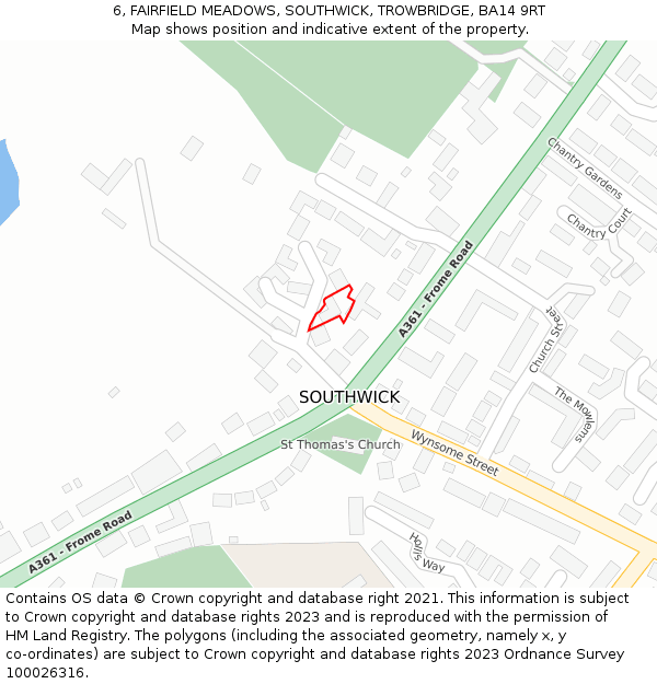 6, FAIRFIELD MEADOWS, SOUTHWICK, TROWBRIDGE, BA14 9RT: Location map and indicative extent of plot