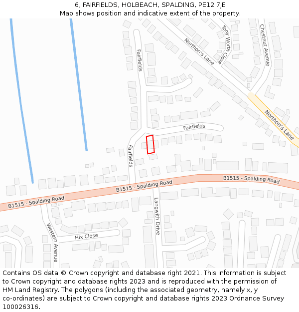 6, FAIRFIELDS, HOLBEACH, SPALDING, PE12 7JE: Location map and indicative extent of plot