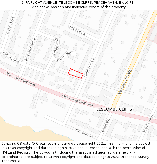 6, FAIRLIGHT AVENUE, TELSCOMBE CLIFFS, PEACEHAVEN, BN10 7BN: Location map and indicative extent of plot