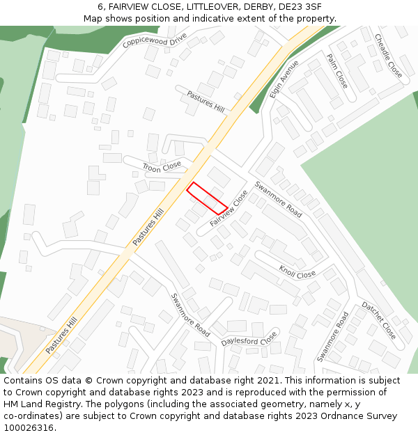 6, FAIRVIEW CLOSE, LITTLEOVER, DERBY, DE23 3SF: Location map and indicative extent of plot
