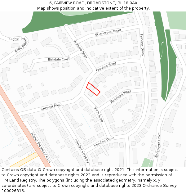 6, FAIRVIEW ROAD, BROADSTONE, BH18 9AX: Location map and indicative extent of plot