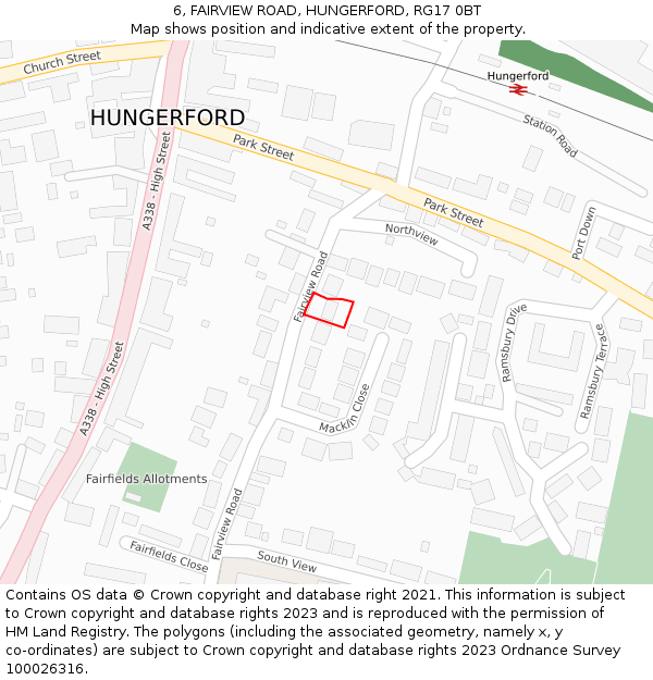 6, FAIRVIEW ROAD, HUNGERFORD, RG17 0BT: Location map and indicative extent of plot