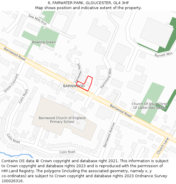 6, FAIRWATER PARK, GLOUCESTER, GL4 3HF: Location map and indicative extent of plot