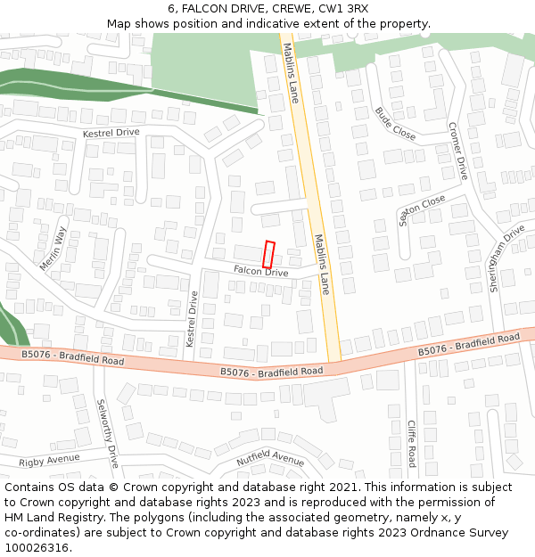 6, FALCON DRIVE, CREWE, CW1 3RX: Location map and indicative extent of plot